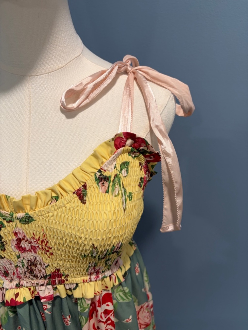 Floral Tiered Maxi Dress with Tie Straps - Yellow Multi - Picture 5 of 9